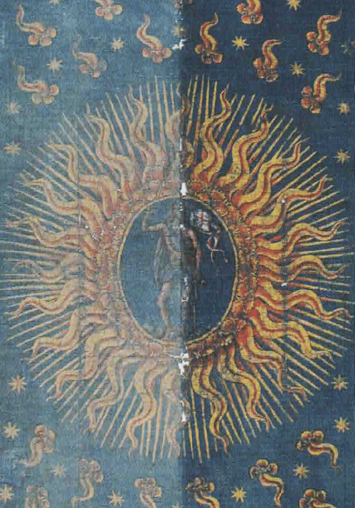 Un baldacchino processionale in seta dipinta del secolo XVI