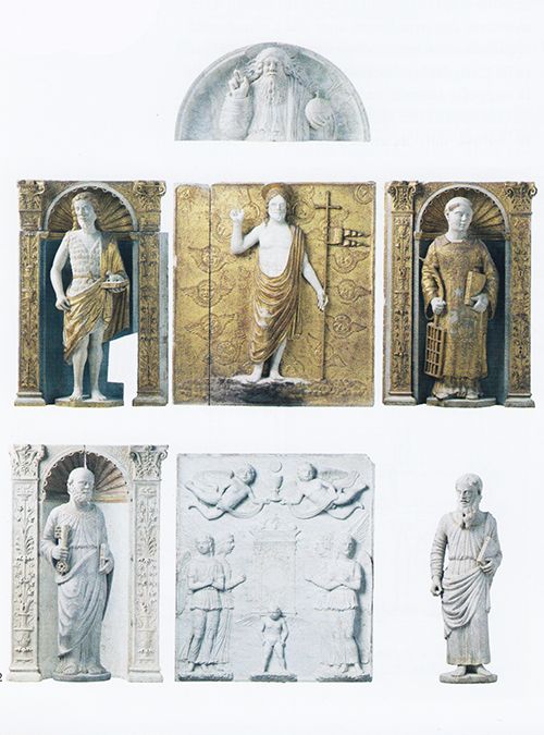 Le policromie e le dorature del dossale d'altare marmoreo dell'antica Cattedrale di Orte