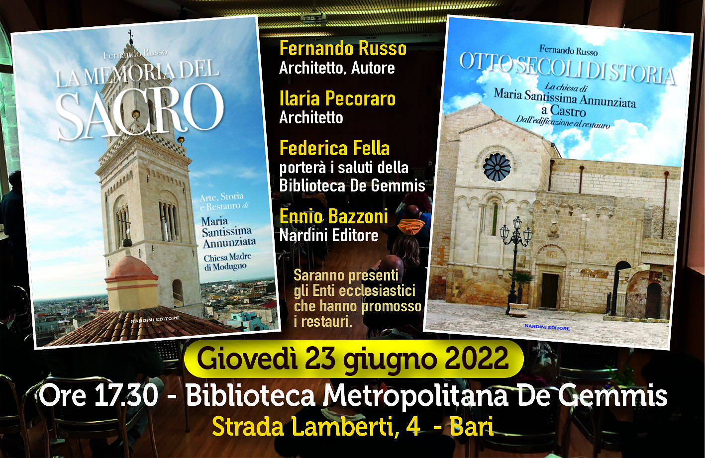 Architettura sacra in Puglia e la sua conservazione, il 23 giugno a Bari